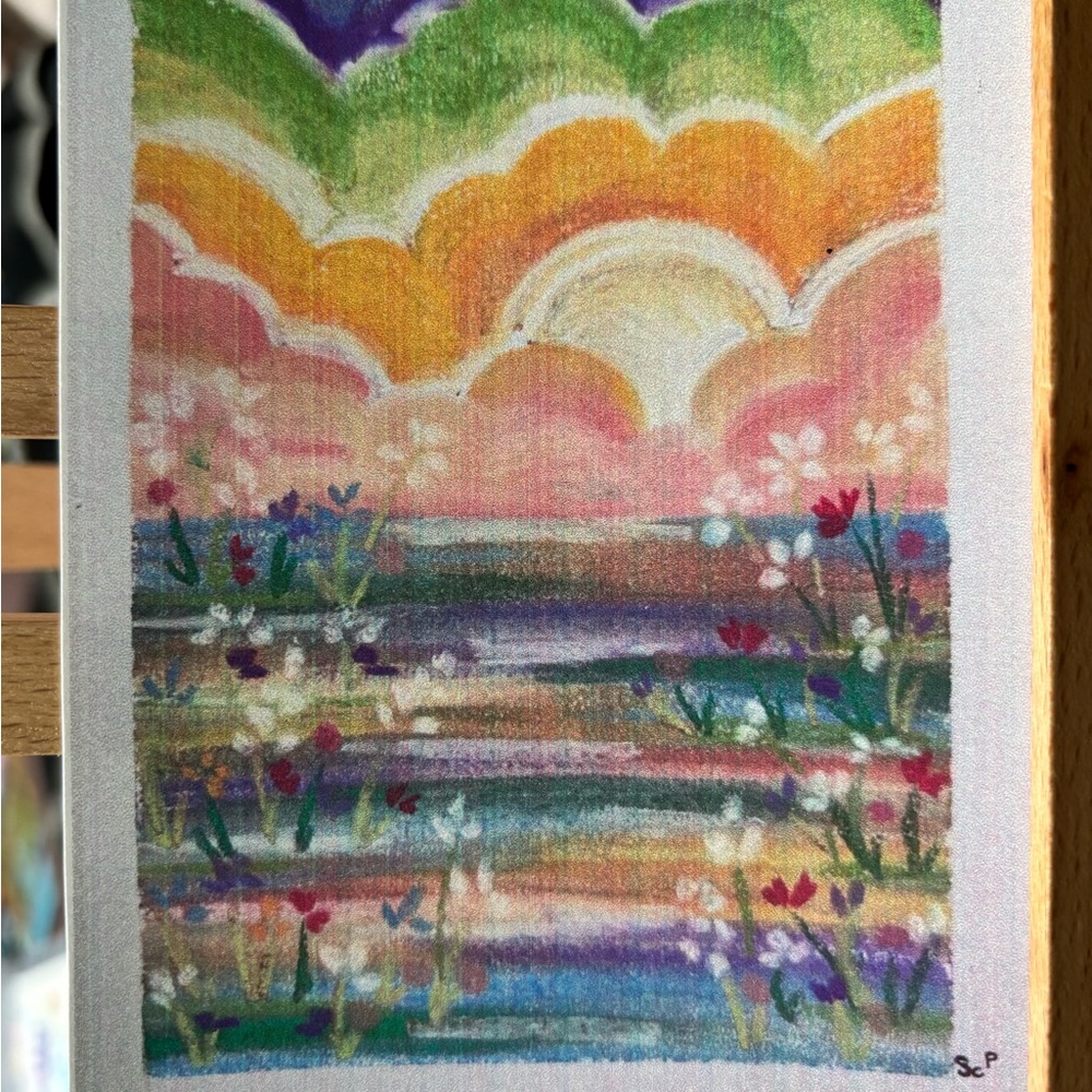 Chalk pastel floral sunset landscape print